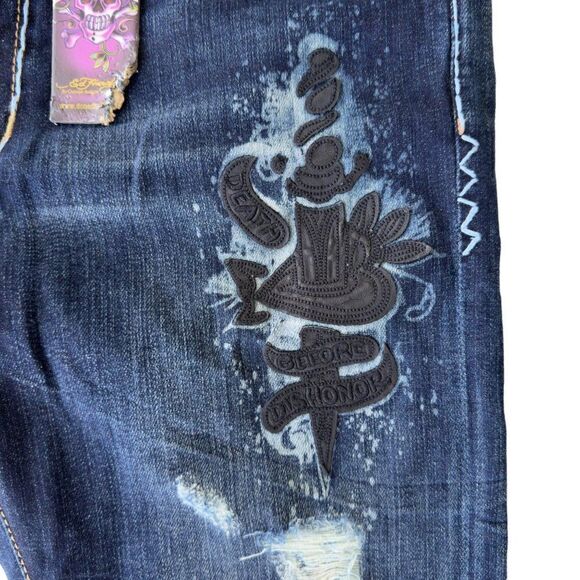 Ed Hardy Boyfriend Y2K Distressed Dagger Jeans Dark Wash Women's 29 - Picture 9 of 15